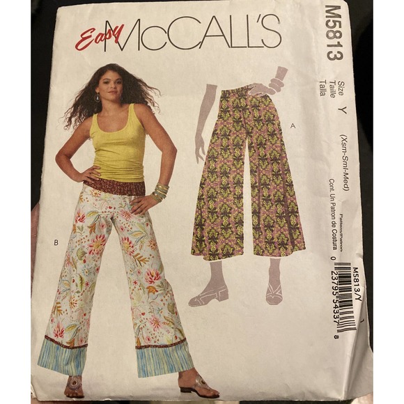 UNCUT SIMPLE ELASTIC-WAIST PANTS IN TWO LENGTHS - McCall's 5813, Xsm-Sml-Med - Picture 3 of 6